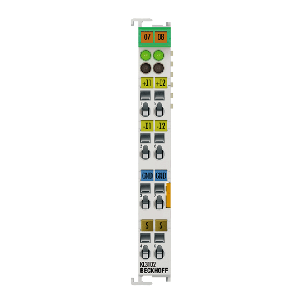 KS3102 BECKHOFF Bus Terminal, 2-channel analog input, voltage, ±10 V, 16 bit, differential, pluggable wiring