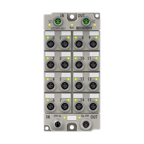 ER2349-0021 BECKHOFF EtherCAT Box, 16-channel digital combi, 24 V DC, 10 µs, 0.5 A, M8, zinc die-cast