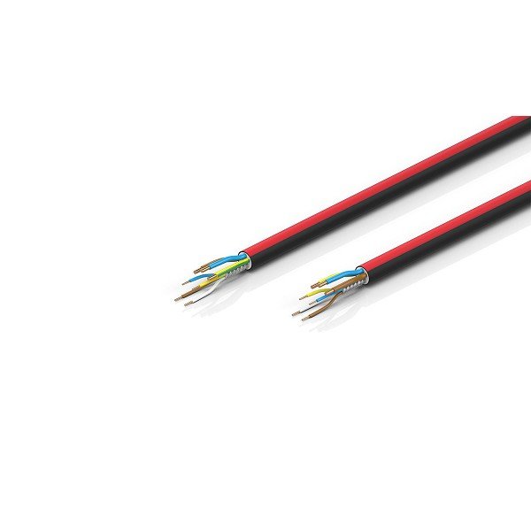 ZB7210-0050 BECKHOFF EtherCAT P cable, no overall shield, PUR, drag-chain suitable, 3 G 2.5 mm² + (1 x 4 x AWG22), black with red stripe, OD = 11.1 mm (±0.2 mm)