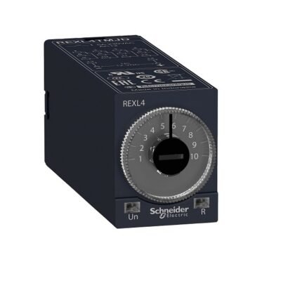REXL4TMF7 Schneider Electric Miniature plug in timing relay, Harmony, 5A, 4CO, 0.1s..100h, on Delay, 120V AC